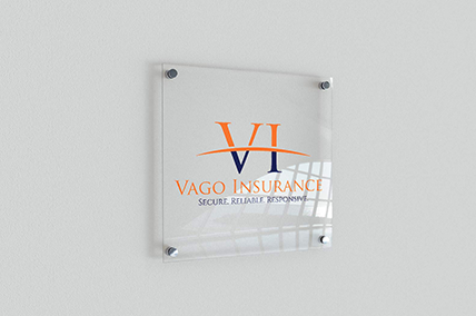 Vago Insurance Logo printed on a glass frame